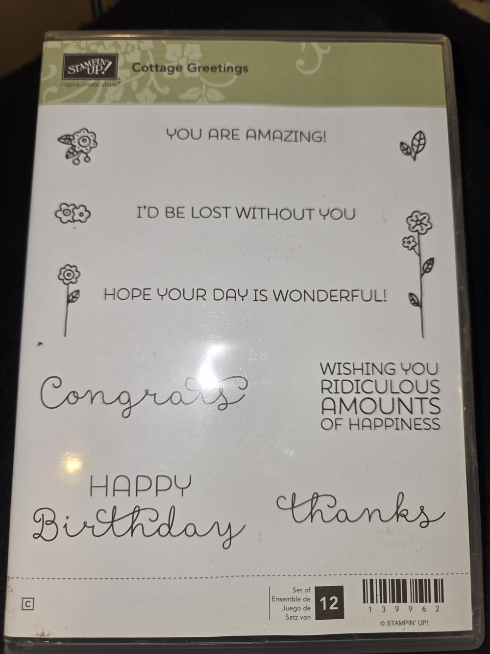 Stampin' Up! Cottage Greetings Stamp Set - White and Olive Green Accents